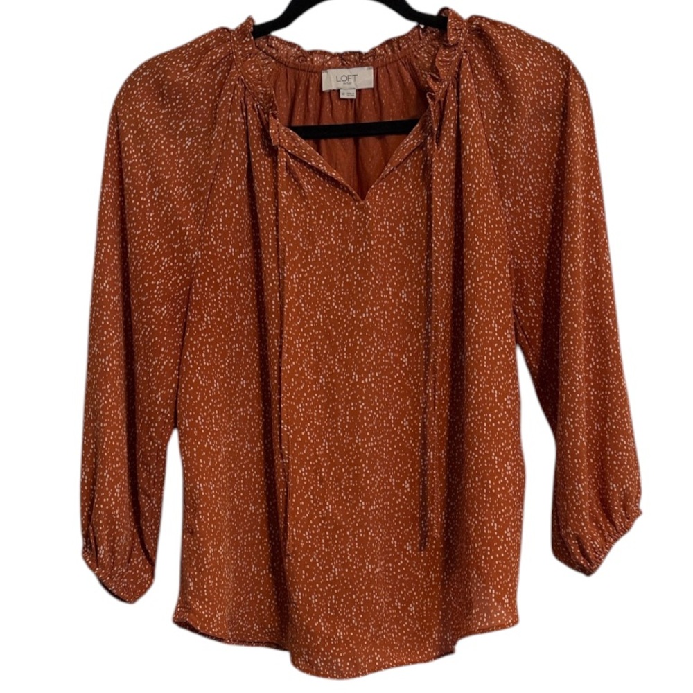 🖤 Loft Outlet Orange and White Spotted Long Sleeve Blouse